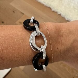 Swarovski crystal silver and black lucite adjustable bracelet